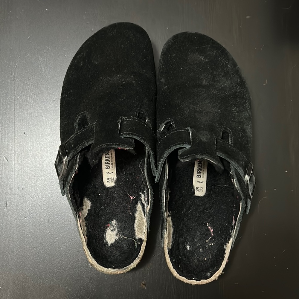 Birkenstocks Boston Black Shearling